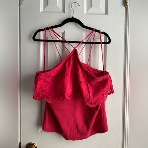 Anthropologie Pink Lace Tank Top